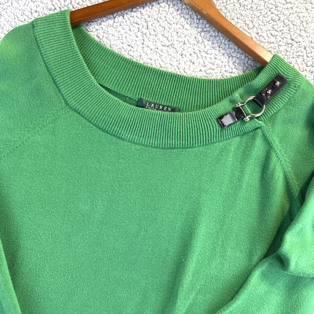 Lauren Ralph Lauren Sweater Womens Green Boat Neck Buckle Long Sleeve Large
